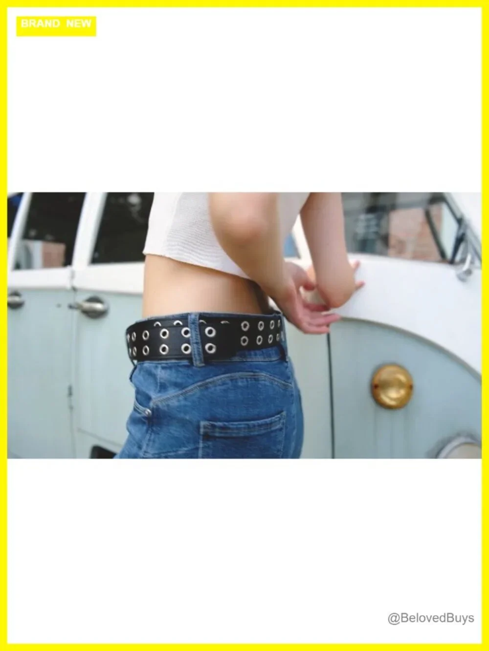 Punk Studded PU Leather Double Grommet Belt for Women Men Wide 1.5 Inch